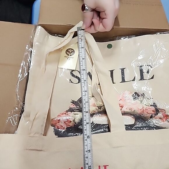 Echo Friendly Reusable Shopping Tote Bag PLANT SMILES & GROW LAUGHTER  NWT - Picture 5 of 5